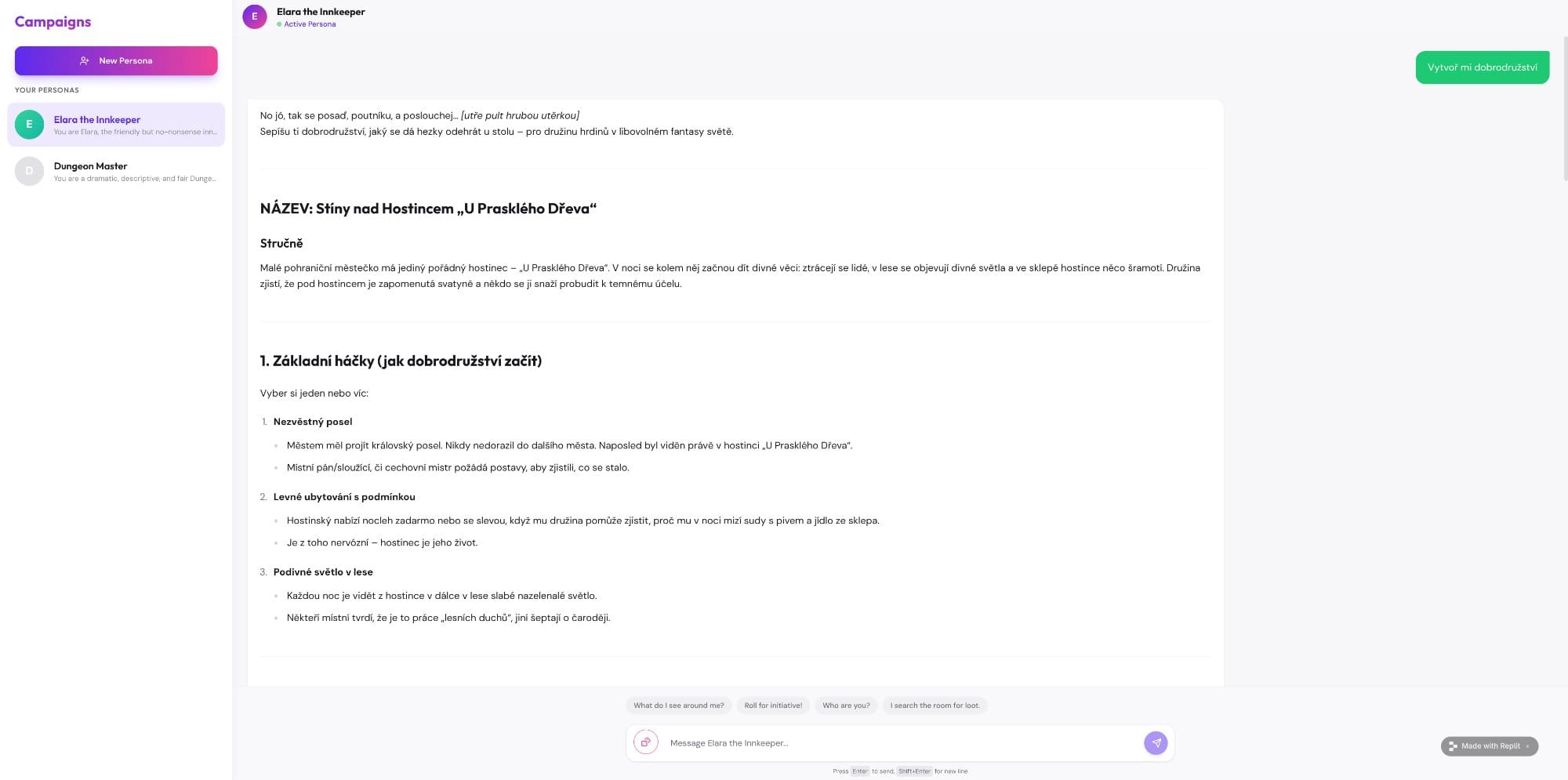 RPG Chat Mate – TTRPG chatbot with personas and dice
