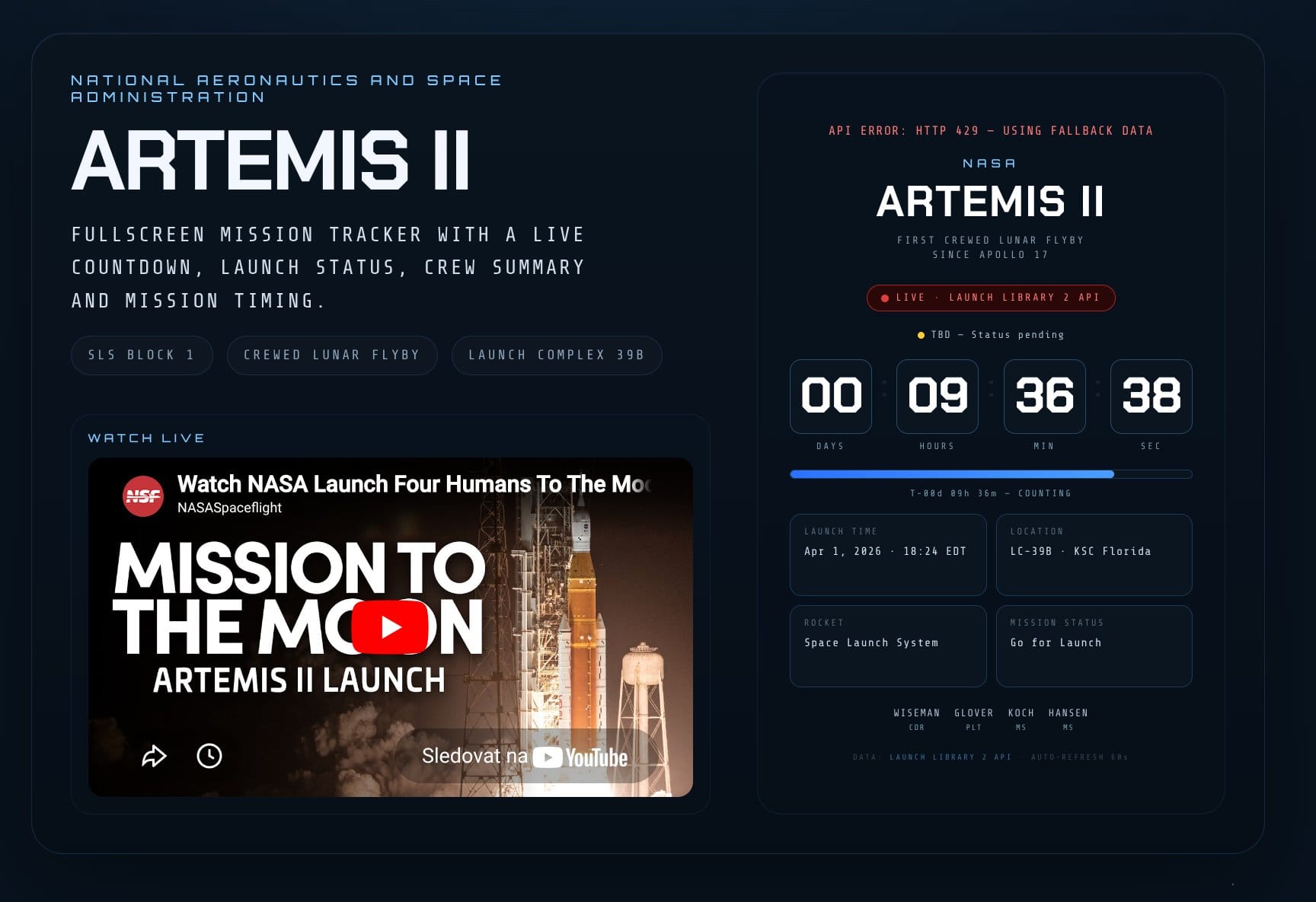 Artemis II odpočet do startu